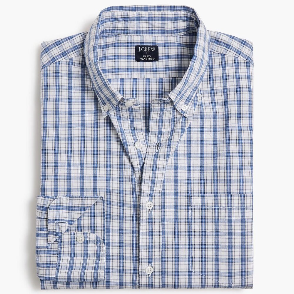 J. Crew Classic Flex White & Blue Plaid Casual Shirt/NWT/XL